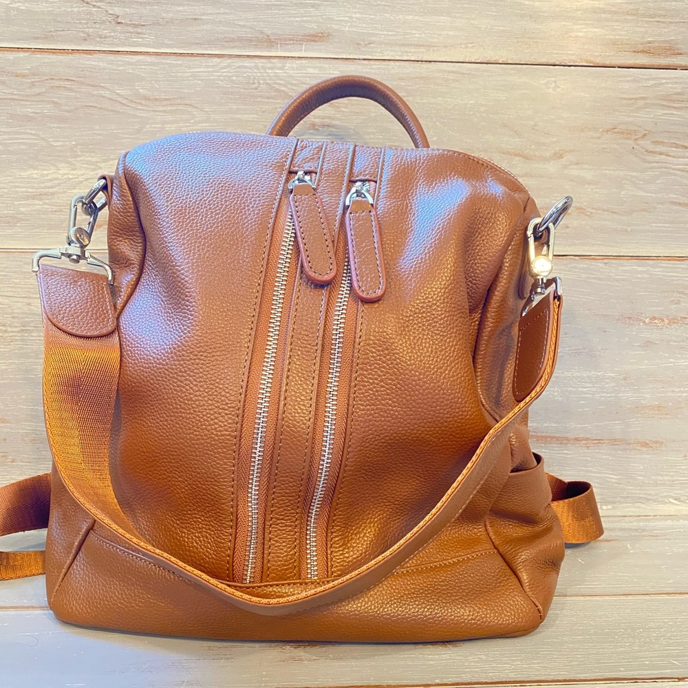 Genuine leather backpack handbag.